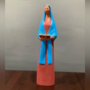 VINTAGE TALL UNIQUE MADE IN‎ MEXICO FOLK ART CLAY POTTERY PLATE FIGURINE
